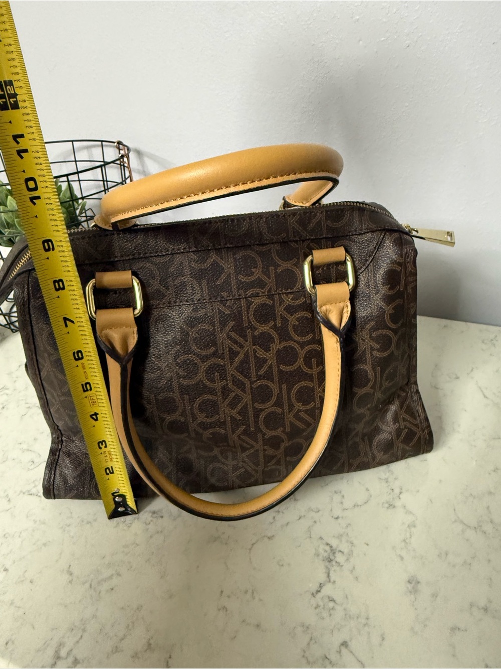 Calvin Klein Brown Monogram Satchel with Tan Handles - Picture 6 of 6